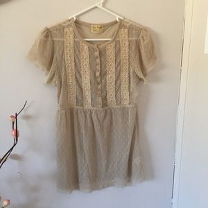Free People Beige Mesh Romantic Top